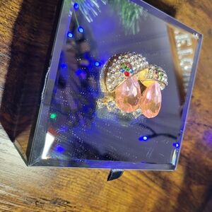 Nwot Elegant mirror trinket box w/shroom/heart-pink/gold